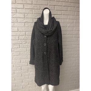 Lane Bryant Women Dark Gray Wool Blend Long Sleeve Long Scarf Sweater Cardigan S